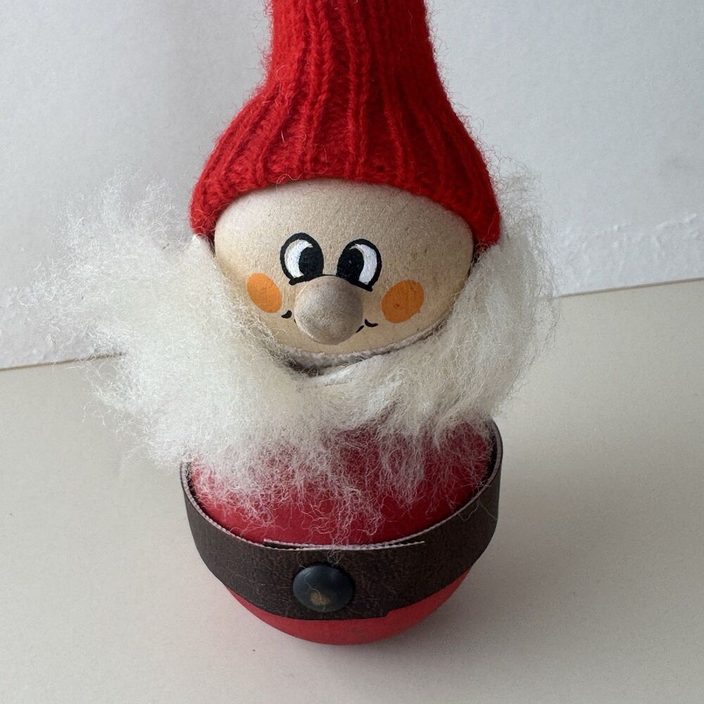 Ljungstroms Vintage Sweden  9” Christmas Figurine Tomte Wood Felt Tall Hat Beard - Picture 2 of 7